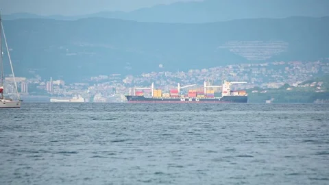 MSC dry cargo ship leaving Gulf of Trieste Stock Footage 202111736