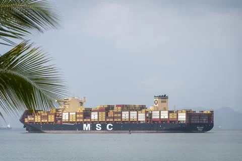 MSC Flora Container Ship Sailing Near Panama City on May 8, 2026 Stock Photos