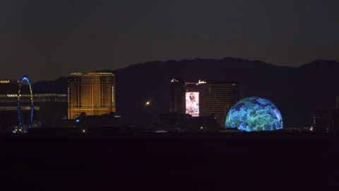 MSG Sphere is light up in Las Vegas, Nevada. Stock Footage 249378057