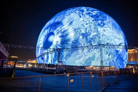 MSG Sphere is lighting up during prepare race track for F1 Stock Photos