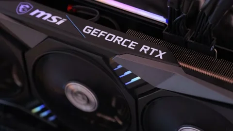 MSI Nvidia Geforce RTX 3070 Ti graphics card for gaming or mining rig. 스톡 동영상 193669356