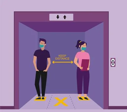 Msocial distancing in the elevator during the Coronavirus outbreak Illustrazione stock