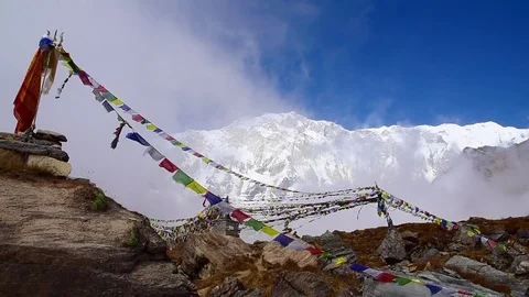 Mt. Annapurna with prayer flags 스톡 동영상 72364750