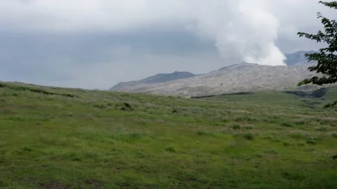Mt Aso : Japan's largest active volcano drone 4K Video stock 190250326