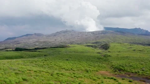 Mt Aso : Japan's largest active volcano drone 4K Video stock 190250541