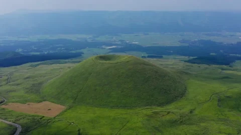 Mt Aso : Japan's largest active volcano drone 4K Video stock 190250628