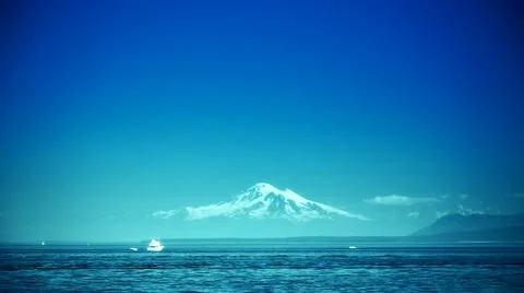 Mt. Baker Mountain Snow Capped Peak, Pacific Ocean Stock-Footage 10901160
