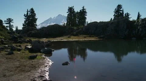 Mt. Baker from pond at Artist Point Stock Footage