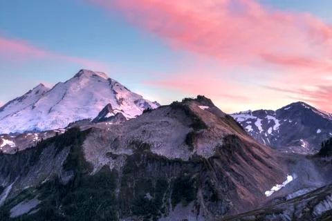Mt. Baker Sunset Sky Stock Photos