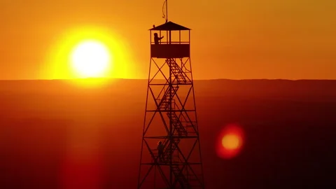 Mt Beacon Fire Tower River Sunset Silhouette Flare Medium Stock Footage 297849261
