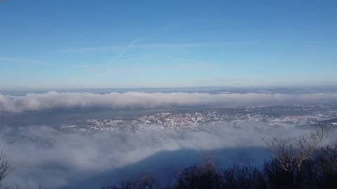 Mt Beacon viewpoint winter panoramic view with city under cloudscape outdoors Stock Footage 158171385