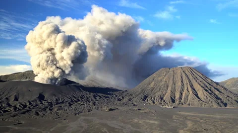 Mt Bromo active volcano erupting smoke and ash Java time lapse Stock Footage 67391036
