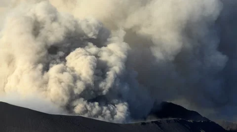 Mt Bromo active volcano erupting smoke and ash National Park Java Indonesia Stock Footage 67391063