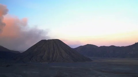Mt Bromo volcano summit erupting delta mud flows Java National Park Indonesia Stock Footage 67390699
