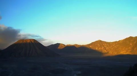 Mt Bromo volcano summit erupting delta mud flows Java National Park Indonesia Stock Footage 67390790