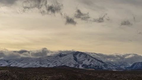 Mt. Charleston In Snow With Rolling Clouds and Desert Time Lapse Timelapse Ti Stock Footage 129004139