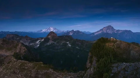 Mt Dickerman Twilight With Glacier Peak In Distance Stock Footage 99267790