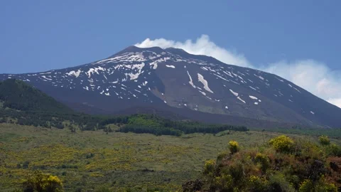Mt. Etna Volcano in Sicily in spring, Italy Stock Footage 312025046