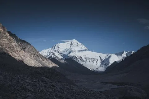 Mt Everest from North Base Camp is in Tibet at 5,150 meters Stock Photos