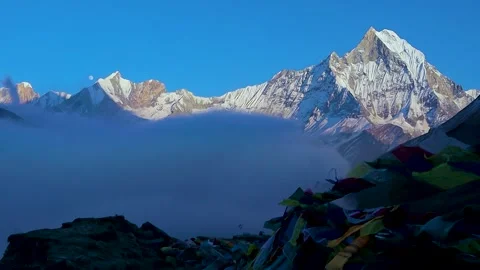 Mt. Fishtail or Machhapuchhare mountain, part of Nepal himalaya in evening... Video stock 311821811