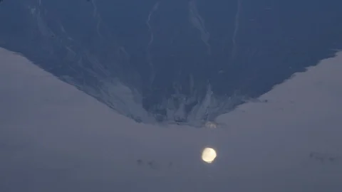 Mt. Fuji and the Moon Reflected in Water (Zoom Out) Stock Footage 128282029