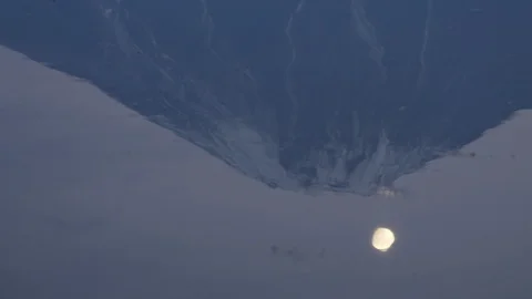 Mt. Fuji and the Moon Reflected in Water (Panning) Stock Footage 128283003