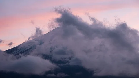 Mt. Fuji Emerging from Clouds at Sunset (time lapse) Stock Footage 114347618