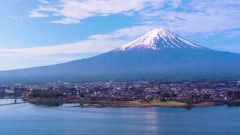 Mt Fuji Establishing Shot with Reflection in Kawaguchiko Lake, Japan Stock Footage 334108098