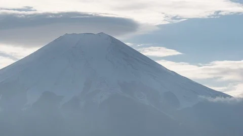 Mt. Fuji with a Lenticular Cloud (time lapse/panning) Stock Footage 124080225