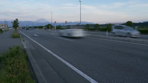 Mt. Fuji over a Highway (time lapse) Stock Footage 108604502
