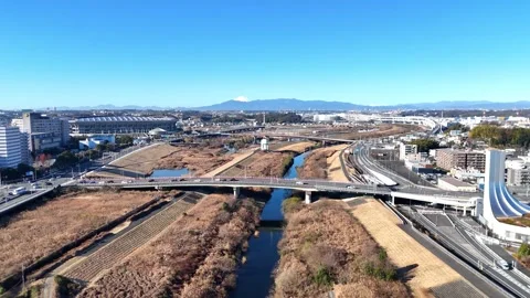 Mt. Fuji Overlook | Shin-Yokohama Stadium - 4K Aerial Video Stock Footage 329056528