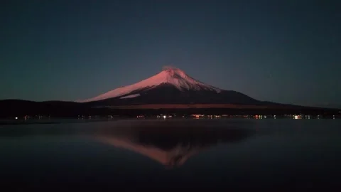 Mt. Fuji Reflection on Lake Yamanaka│Winter Sunrise Aerial View Видео 329062491