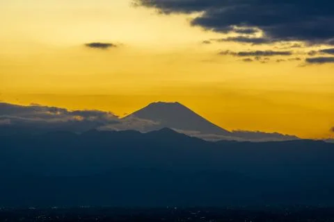 Mt Fuji sunset from Tokyo Stock Photos