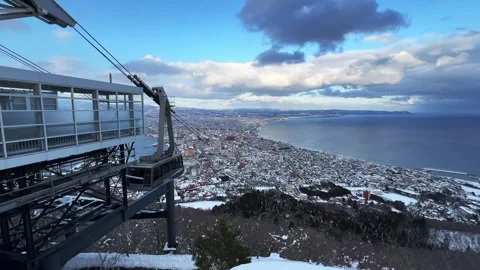 Mt Hakodate Ropeway Cable Car Scenic View Winter Hokkaido Japan 動画素材 347124955