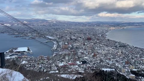 Mt Hakodate Ropeway Cable Car Track Rope Scenic View Winter Hokkaido Japan 動画素材 347125069