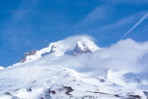 Mt Hood peak with clouds Stock Photos