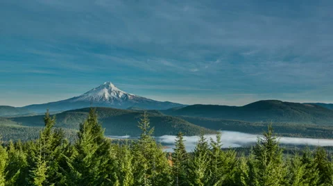 Mt. Hood Time Lapse with Clearing Fog Over Lake Stock Footage 43796687