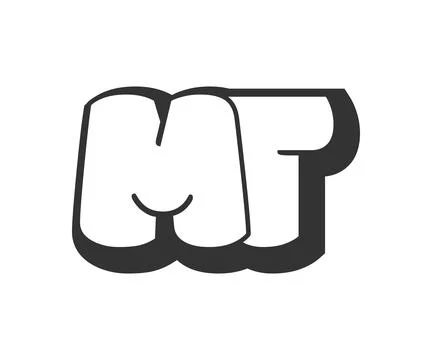 MT logo, bubble comic lettering, rounded in graffiti style black and white .. Stock Illustration