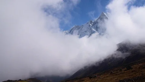 Mt. Machapuchare covered by clouds, Nepal 스톡 동영상 72363416