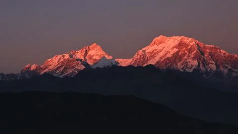 Mt Manaslu at sunset Stock Photos