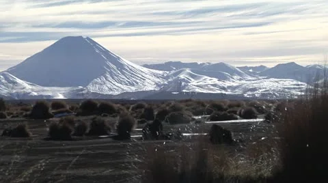 Mt Ngaruhoe and Mt Tongarirro Stock Footage