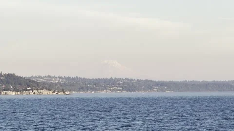 Mt Rainer Mountain Background on Ferry ride on Puget Sound Stock Footage 339515002