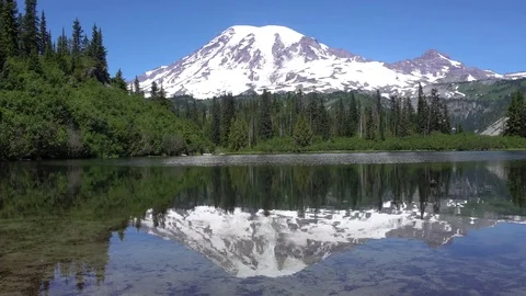 Mt Rainier Bench Lake Reflection with Trees Vídeos de archivo 79674107