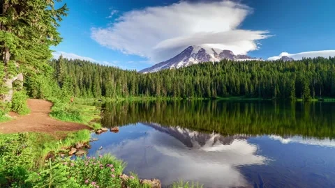 Mt Rainier Lenticular Clouds Time-lapse Vídeo Stock 145883737