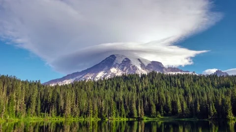 Mt Rainier Lenticular Clouds Time-lapse Stock Footage