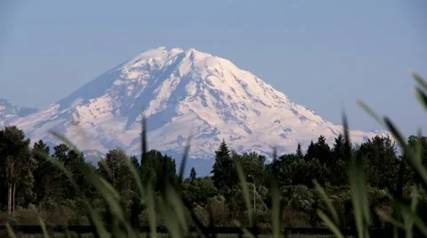 Mt Rainier seen from Seattle Stock Footage