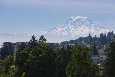Mt. Rainier view from Point Defiance Zoo Stock Photos