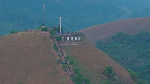 Mt Tapyas Mountain Cross Overlook Aerial Stock Footage 335919980