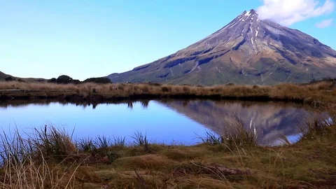 Mt. Taranaki Reflection Pool Stock Footage 126964729