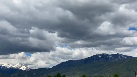 Mt. Timpanogos, Wasatch Range, Utah. Mountain range on cloudy afternoon. Hebe Stock Footage